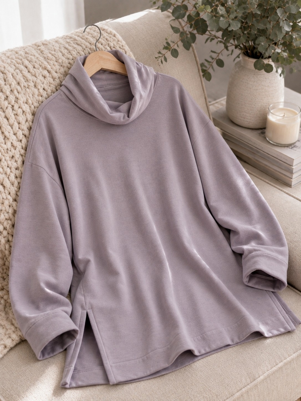 Glyder Lavender Cowl Neck Tunic Pullover Sweatshirt NWT M